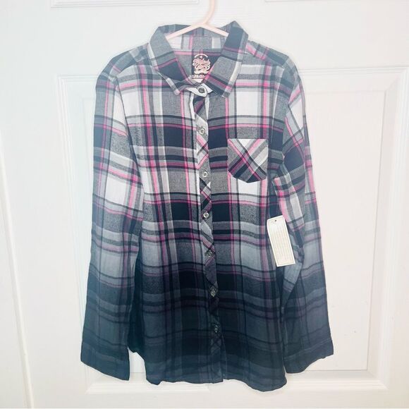 Faded Glory Button Down Shirt Classic Style Ombre Black Pink Girls 10 - Picture 5 of 9